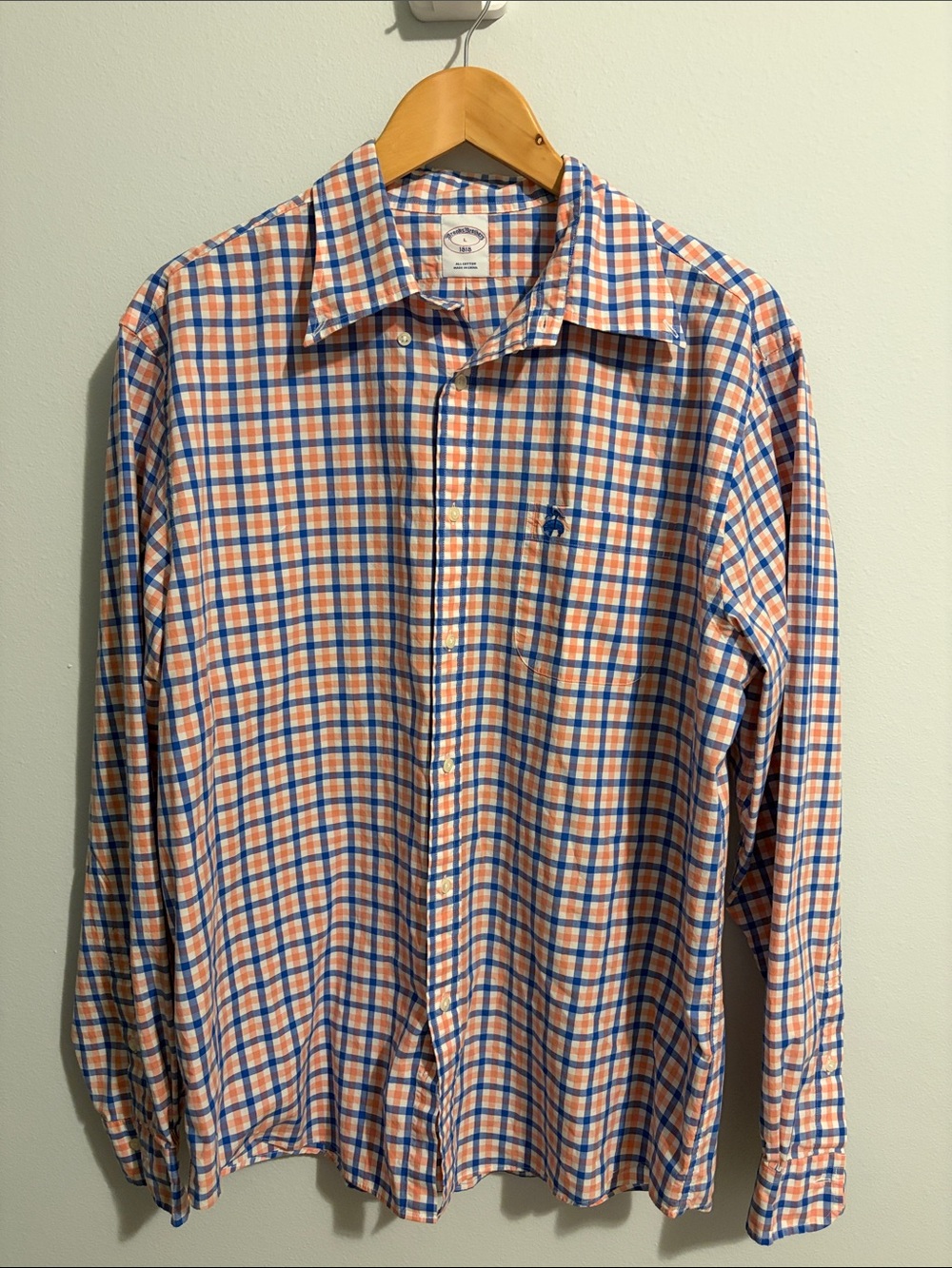 Brooks Brothers Blue and Orange Checked Button-Down Shirt
